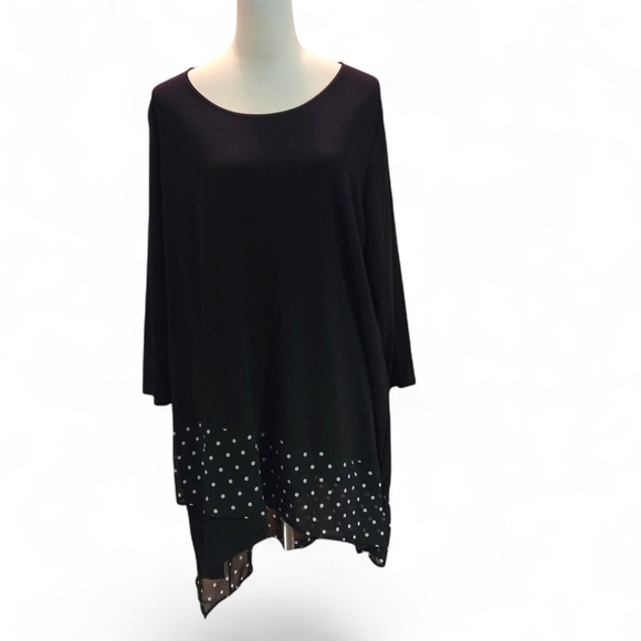 Allison Daley Black Top 2X Tunic Length 3/4 Cold Shoulder Sleeve White Polka Dot - Picture 2 of 14